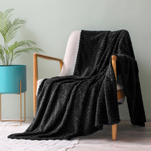 Load image into Gallery viewer, Large Flannel Fleece Throw Blanket, Jacquard Weave Leaves Pattern (50&quot; X 70&quot;, Black)- Soft, Warm, Lightweight