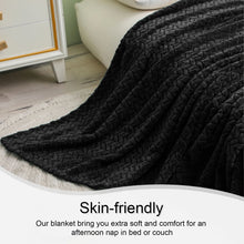 Load image into Gallery viewer, Large Flannel Fleece Throw Blanket, Jacquard Weave Leaves Pattern (50&quot; X 70&quot;, Black)- Soft, Warm, Lightweight