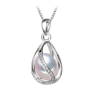 Elegant Freshwater Pearl Sterling Silver Cage Pendant