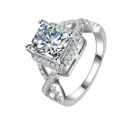 Sliver Princess Cut AAA Cubic Zirconia Wedding Ring