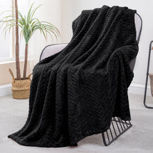 Load image into Gallery viewer, Large Flannel Fleece Throw Blanket, Jacquard Weave Leaves Pattern (50&quot; X 70&quot;, Black)- Soft, Warm, Lightweight