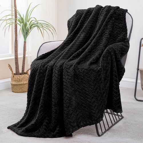 Large Flannel Fleece Throw Blanket, Jacquard Weave Leaves Pattern (50
