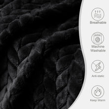 Load image into Gallery viewer, Large Flannel Fleece Throw Blanket, Jacquard Weave Leaves Pattern (50&quot; X 70&quot;, Black)- Soft, Warm, Lightweight