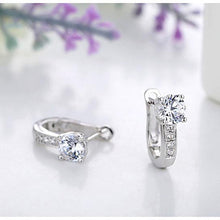 Load image into Gallery viewer, Sterling Silver Simulated Diamond Huggie Earrings