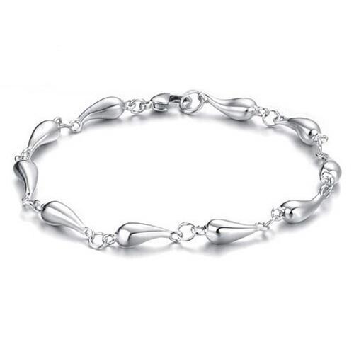 Delicate 925 Sterling Silver Waterdrop Link Chain Bracelet