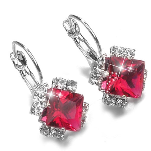 Fashion 2018 Stone Rhinestones White Red Square Crystal Drop Earrings For Women  Statement Wedding Jewelry Pendientes Mujer