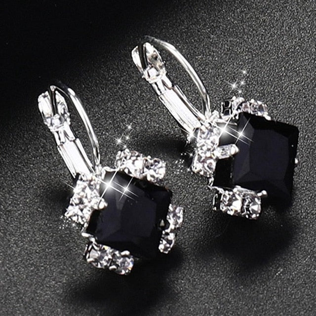 Fashion 2018 Stone Rhinestones White Red Square Crystal Drop Earrings For Women  Statement Wedding Jewelry Pendientes Mujer